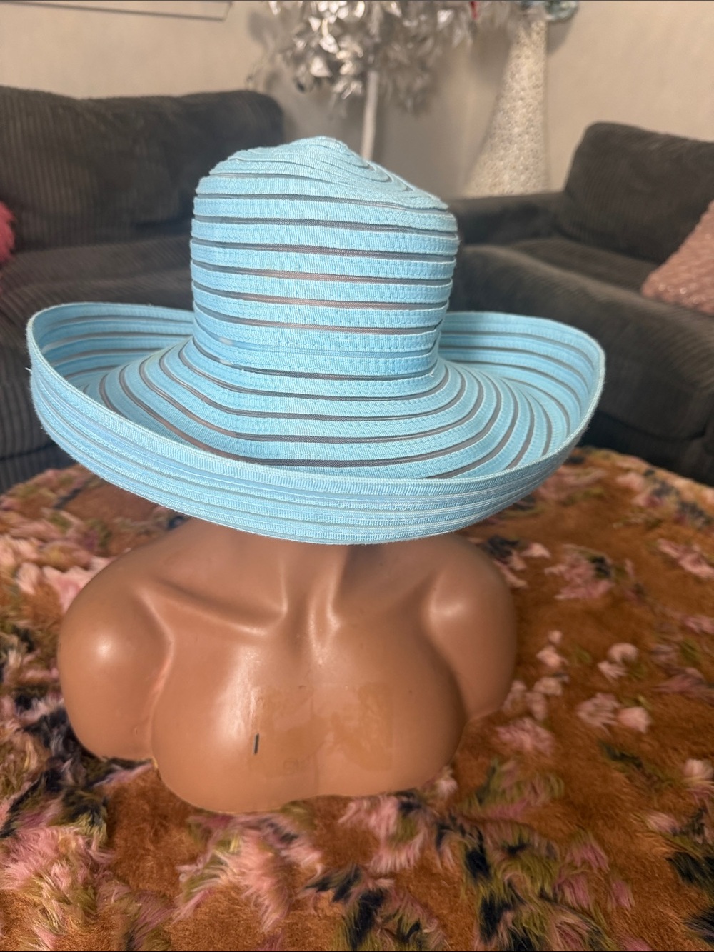 Light Blue Women's Wide Brim Summer Hat